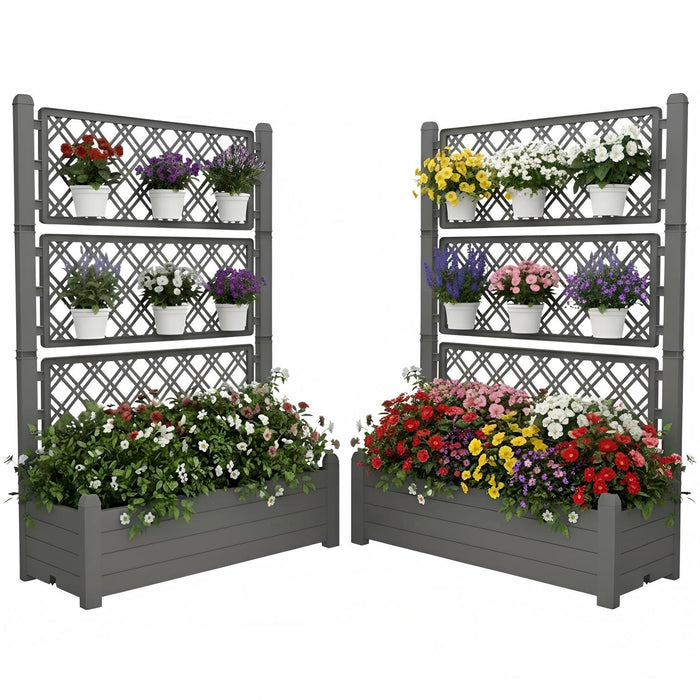 Plastic Raised Garden Bed with Trellis, Extra Tall Vertical Planter – Stone Coffee