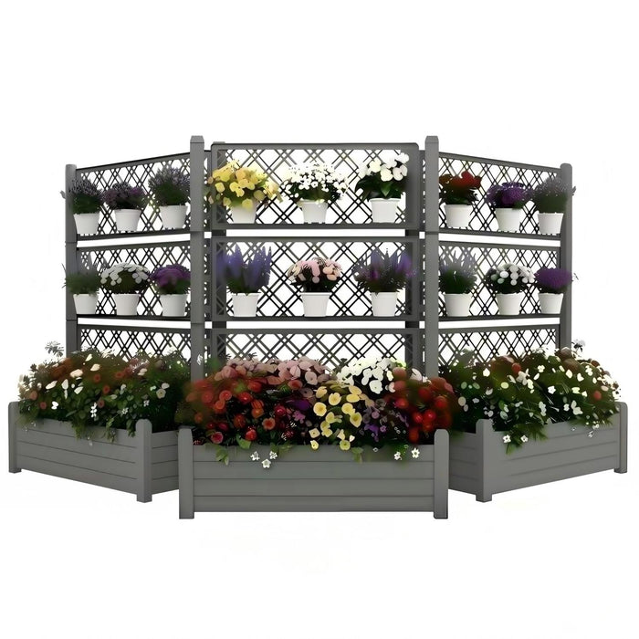 Plastic Raised Garden Bed with Trellis, Extra Tall Vertical Planter – Stone Coffee
