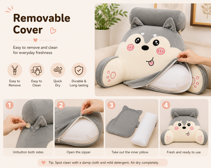 Plush backrest pillow close-up details