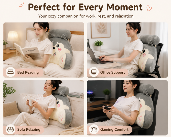 Plush backrest pillow with detachable head support