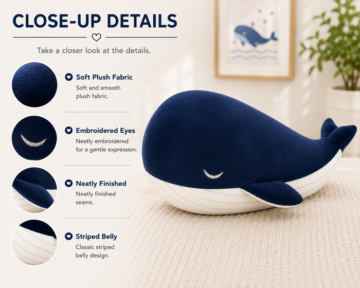 Blue plush whale pillow