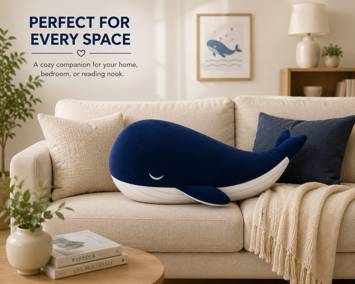 Blue plush whale pillow