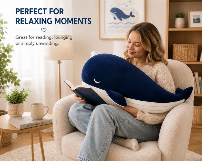 Blue plush whale pillow