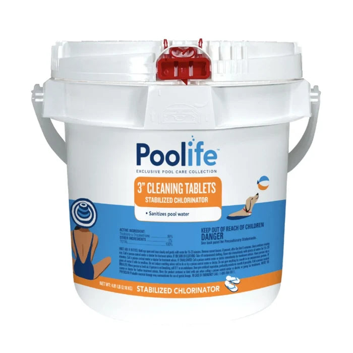 A 4.81 lb bucket of Poolife 3" Cleaning Tablets Stabilized Chlorinator