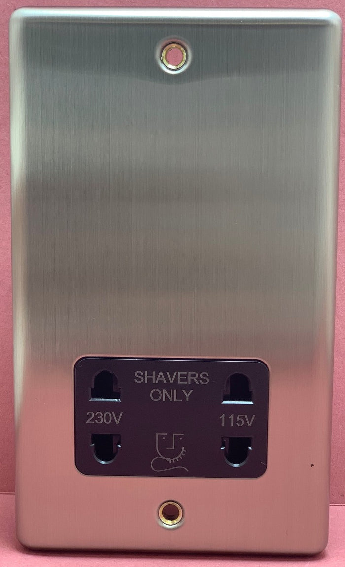 Quadrant Decor Shaver Socket Satin Chrome & Black Insert - QD-4580-SC-B
