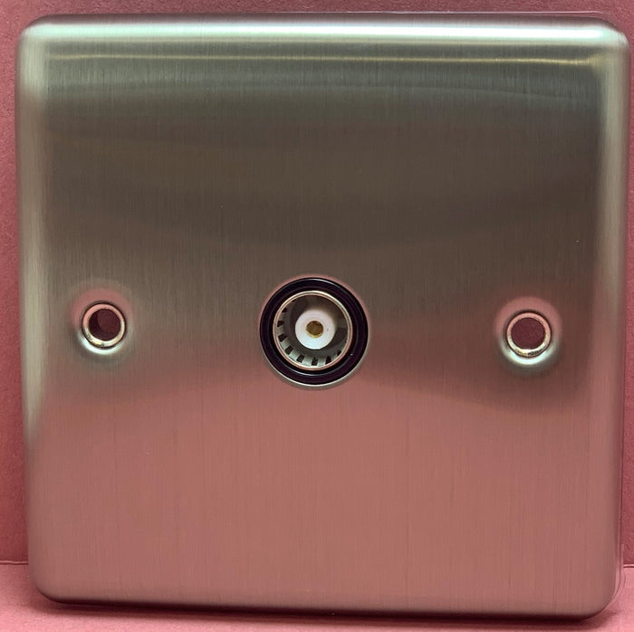 Quadrant Decor Twin Coax Outlet Satin Chrome & Black Insert - QD-4323-SC-B