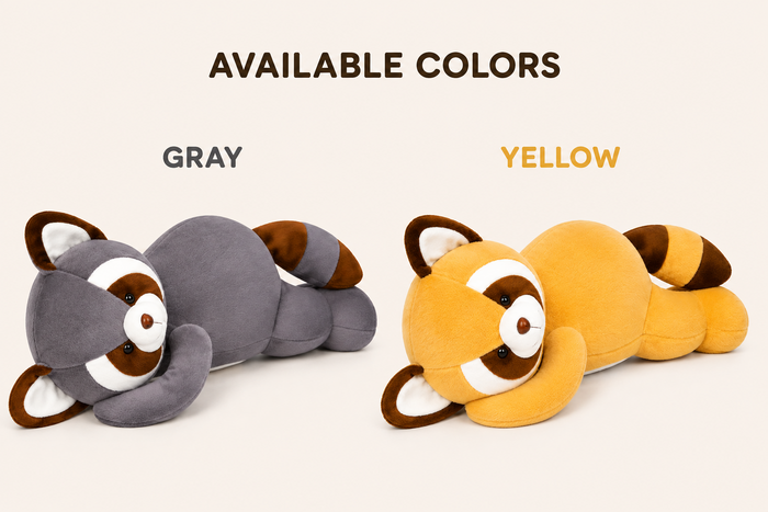 Raccoon body pillow reading companion
