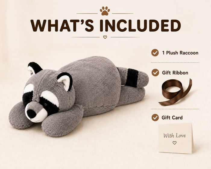 Raccoon plush pillow details