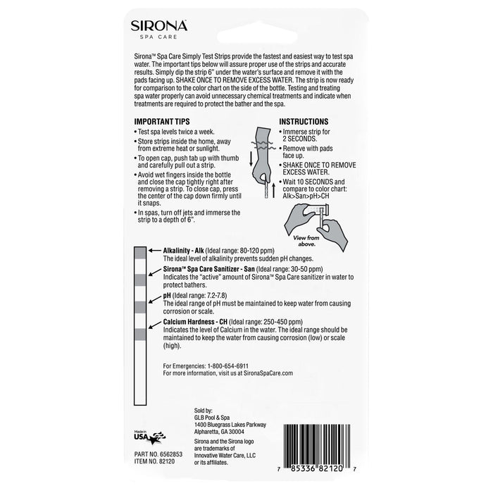 Sirona Spa Care Simply Chlorine-Free and Bromine-Free Test Strips 50 count
