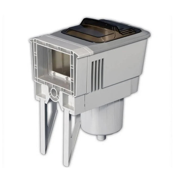 White Skim-Line Classic Deluxe Pool Skimmer with a clear tinted lid and dual support braces