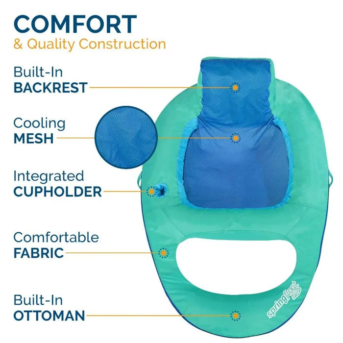 Spring Float Recliner for Pool or Lake with Hyper-Flate Valve
