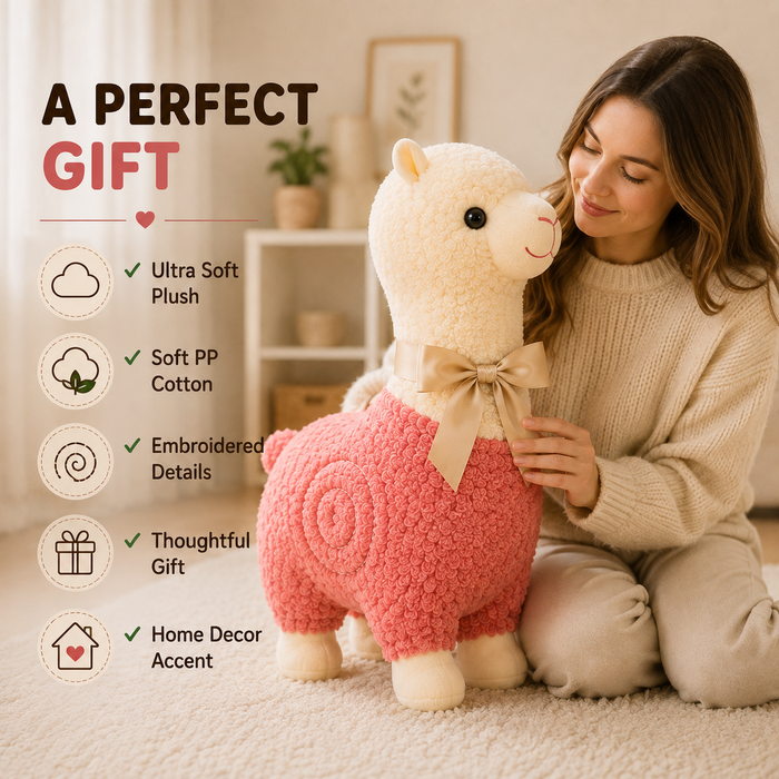 Standing Alpaca Plush Toy, Llama Stuffed Animal, Nursery Decor, Soft Gift for Kids