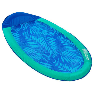 Swimways Spring Float hammock pool lounger in teal with tropical palm leaf pattern