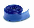 Swimline transparent blue 1.5-inch by 100-foot swimming pool filter backwash hose, rolled into a coil