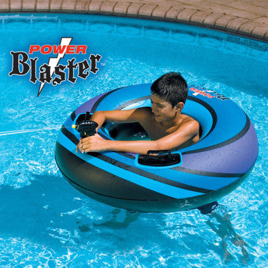 Blue and purple Swimline 40-inch Inflatable Power Blaster Super Squirter swim ring with built-in water gun for pool fun