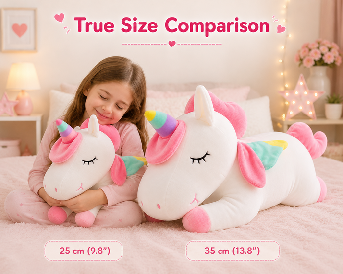 Unicorn plush pillow features