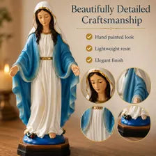 Virgin Mary Statue, Blue and White Catholic Figurine for Prayer Decor