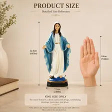 Virgin Mary Statue, Blue and White Catholic Figurine for Prayer Decor