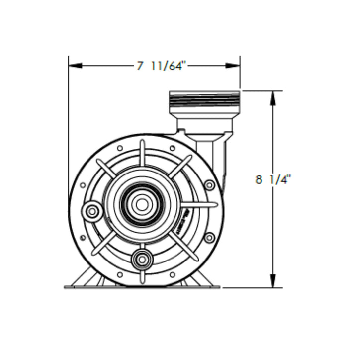 Dimensional diagram of Waterway Hi-Flo II pool pump showing 7 11/64-inch width and 8 1/4-inch height