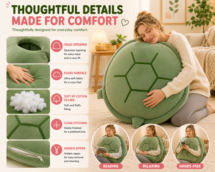 Wearable turtle pillow thoughtful details