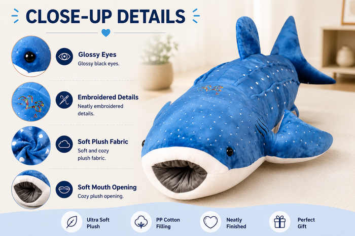 Whale shark plush close-up details